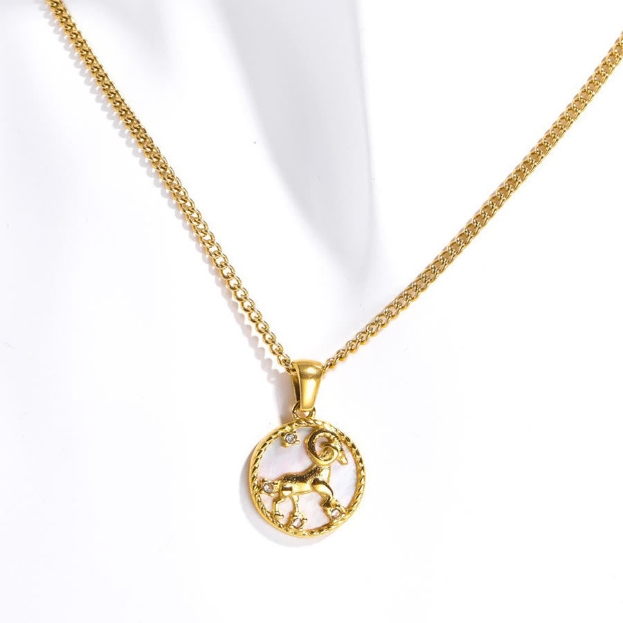 Olivenorma 12 Zodiac Sign Mother Of Pearl Round Coin Pendant Necklace  - Aries - image 5