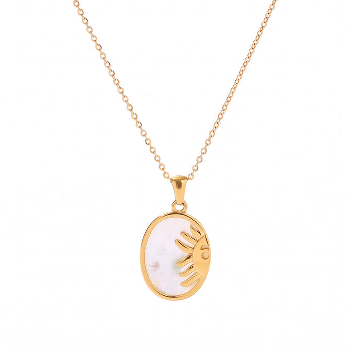 Olivenorma Boho Spiritual Sun Textured Heart Compass Coin Pendant Necklace - Oval&Sun - image 7