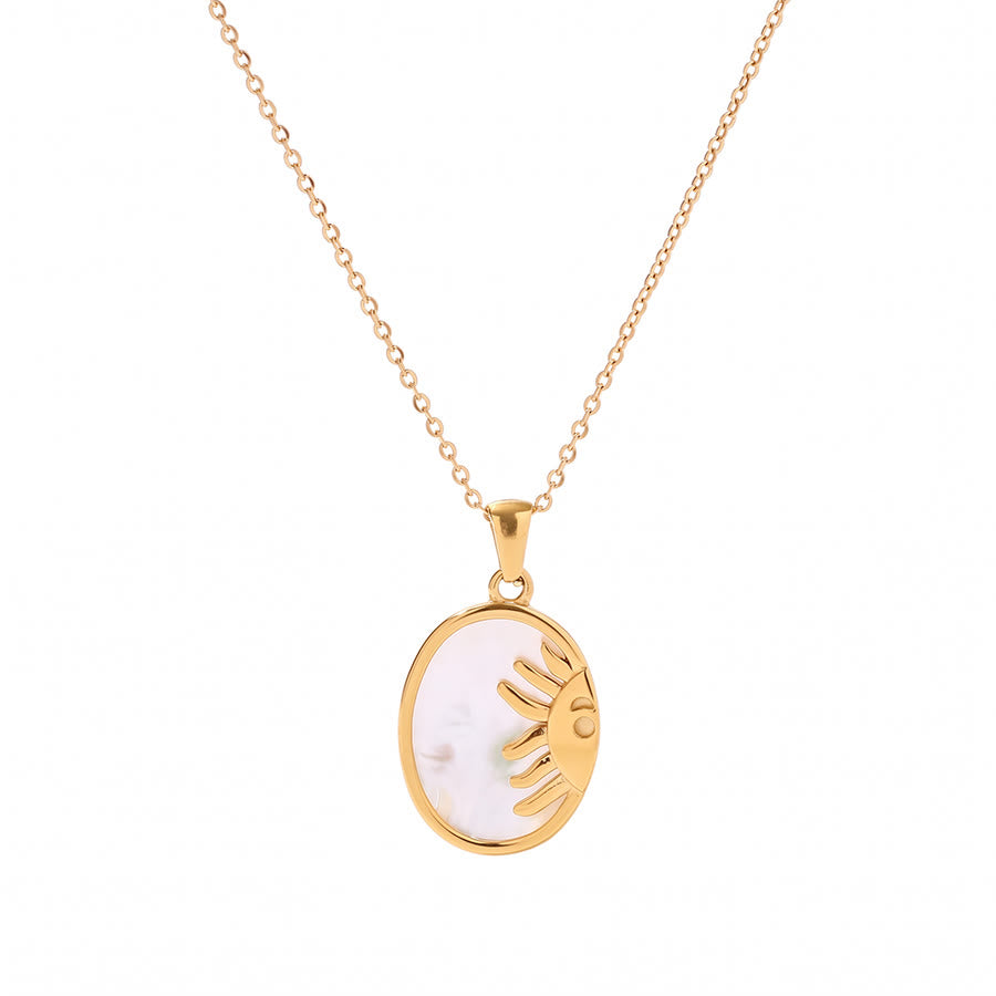 Olivenorma Boho Spiritual Sun Textured Heart Compass Coin Pendant Necklace - Oval&Sun - image 7