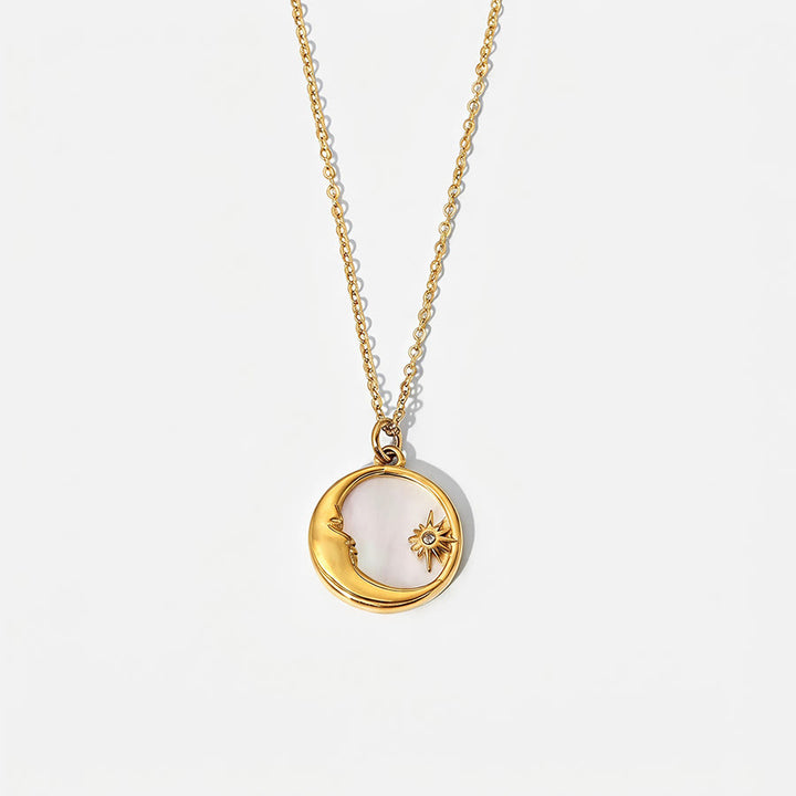 Olivenorma Boho Spiritual Sun Textured Heart Compass Coin Pendant Necklace - Shell&Moon - image 9