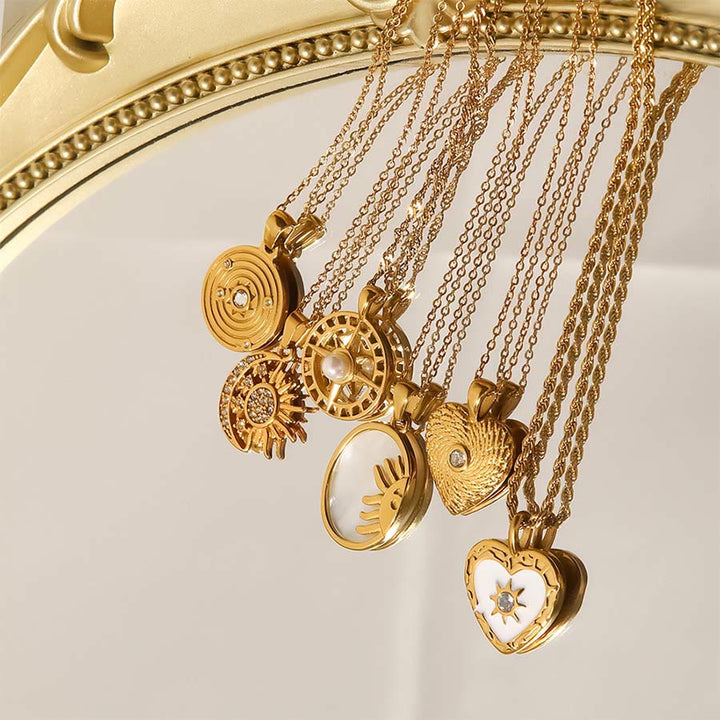 Olivenorma Boho Spiritual Sun Textured Heart Compass Coin Pendant Necklace - image 4