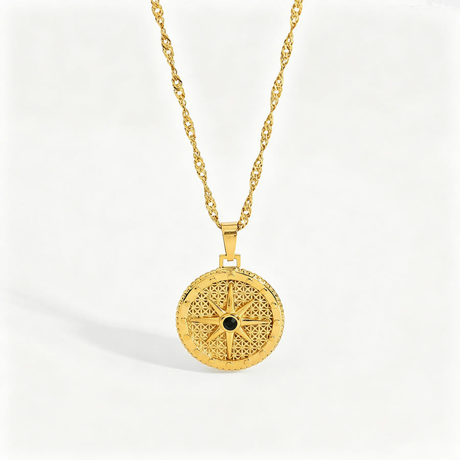 Olivenorma Boho Spiritual Sun Textured Heart Compass Coin Pendant Necklace - Compass&Disc - image 12