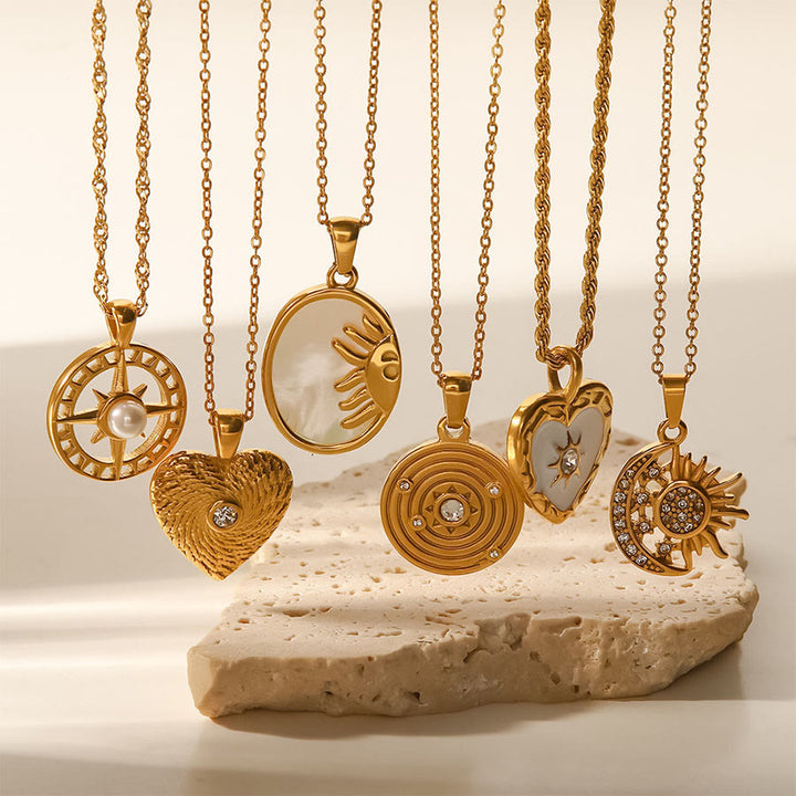 Olivenorma Boho Spiritual Sun Textured Heart Compass Coin Pendant Necklace - image 0