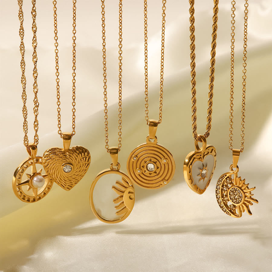 Olivenorma Boho Spiritual Sun Textured Heart Compass Coin Pendant Necklace - image 1