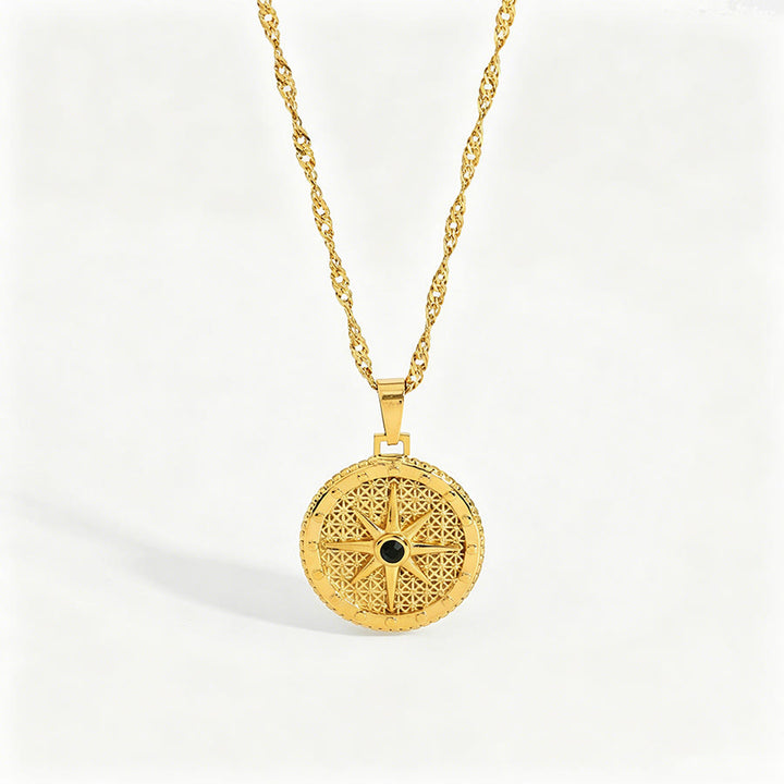 Olivenorma Boho Spiritual Sun Textured Heart Compass Coin Pendant Necklace - Compass&Disc - image 12