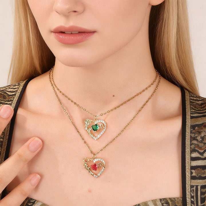 Olivenorma 12 Months Birthstone Hollow Heart MOM Jewelry Necklace - image 11