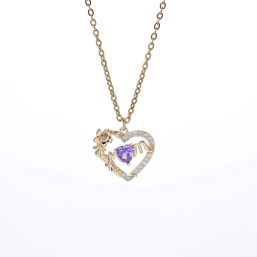 Olivenorma 12 Months Birthstone Hollow Heart MOM Jewelry Necklace - Feb - image 7