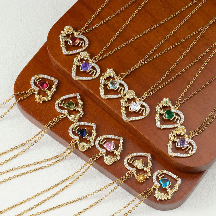 Olivenorma 12 Months Birthstone Hollow Heart MOM Jewelry Necklace - image 1