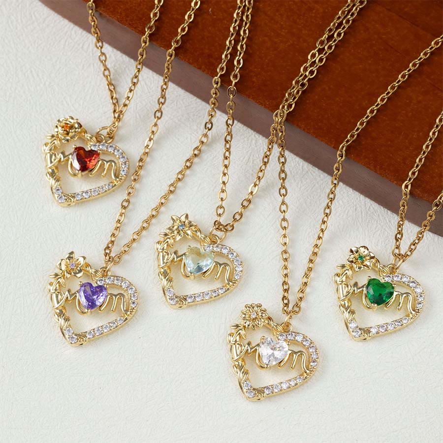 Olivenorma 12 Months Birthstone Hollow Heart MOM Jewelry Necklace - image 0