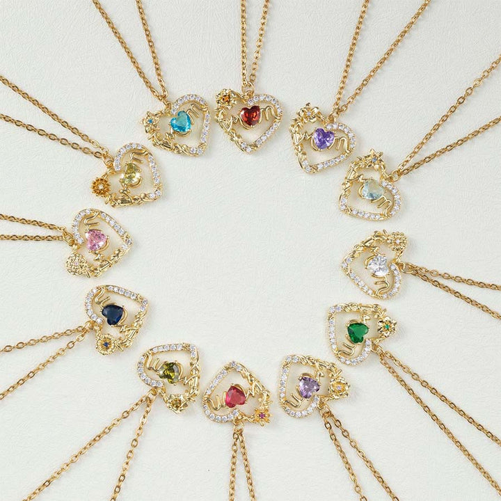 Olivenorma 12 Months Birthstone Hollow Heart MOM Jewelry Necklace - image 2