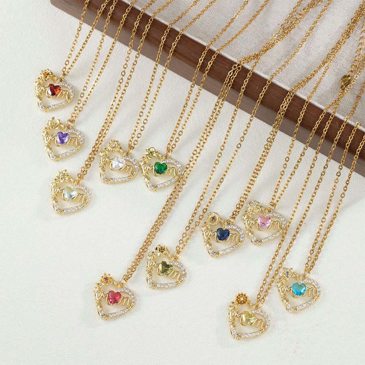 Olivenorma 12 Months Birthstone Hollow Heart MOM Jewelry Necklace - image 3