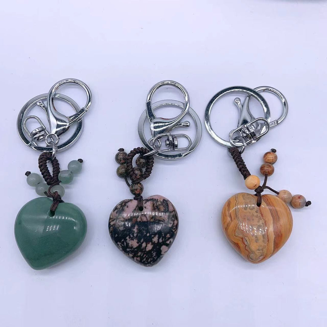 Olivenorma Mixed Natural Crystal Heart Healing Pendant Keychain - image 3