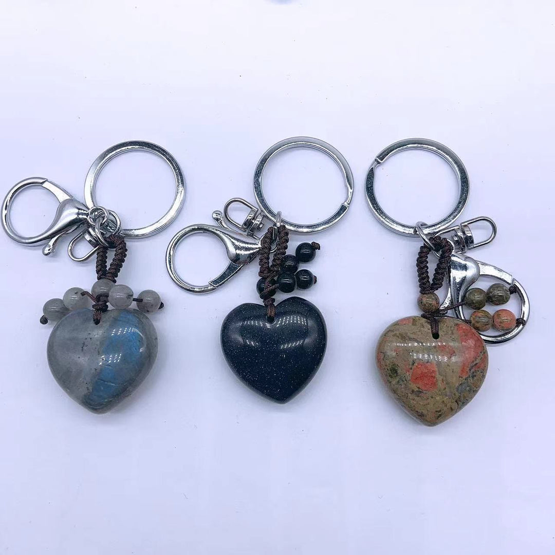 Olivenorma Mixed Natural Crystal Heart Healing Pendant Keychain - image 4