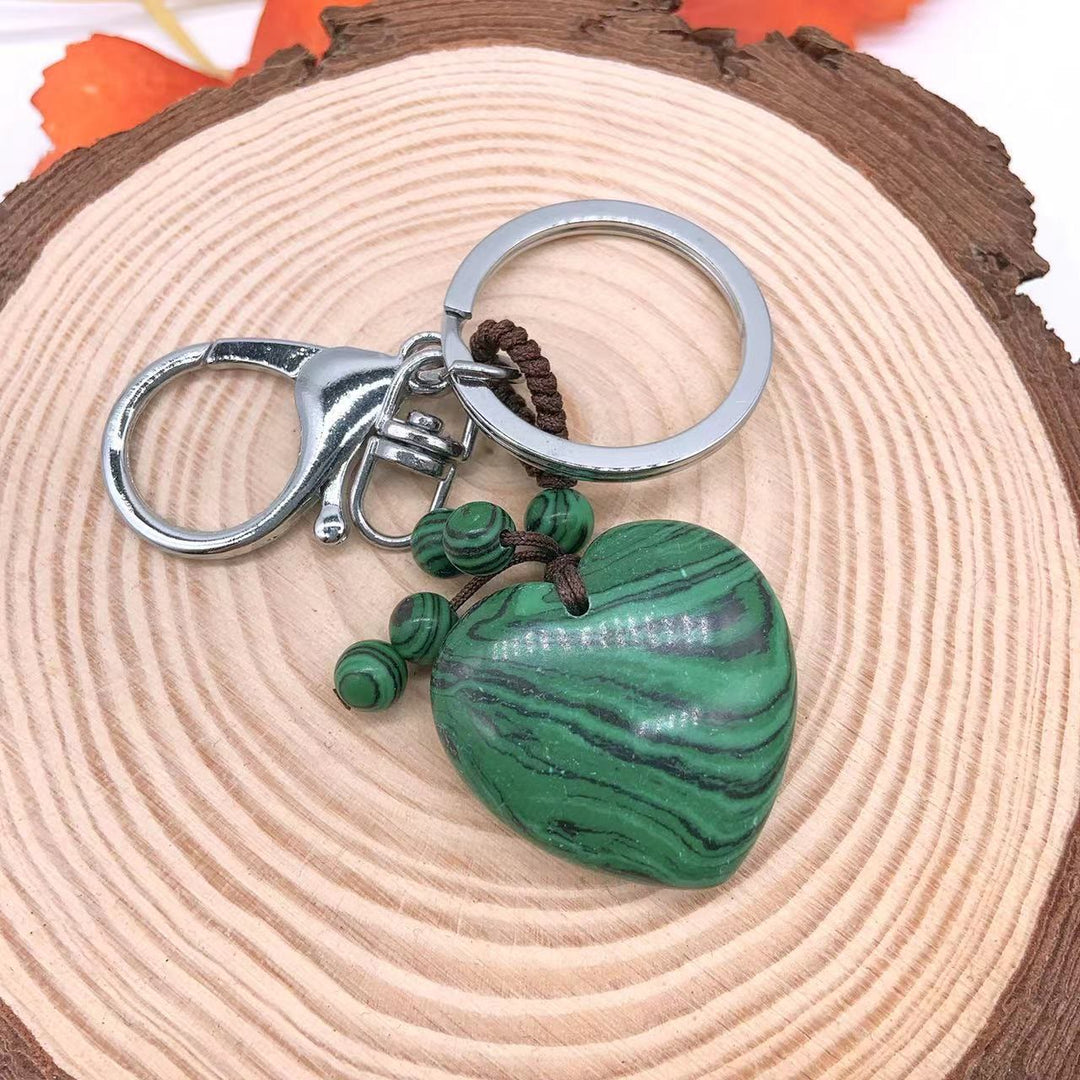 Olivenorma Mixed Natural Crystal Heart Healing Pendant Keychain - Malachite - image 32