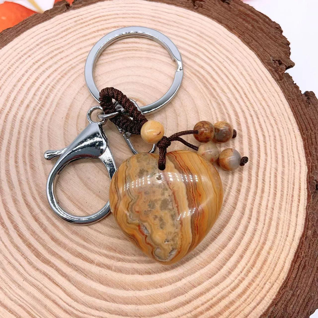 Olivenorma Mixed Natural Crystal Heart Healing Pendant Keychain - Crazy Lace Agate - image 18