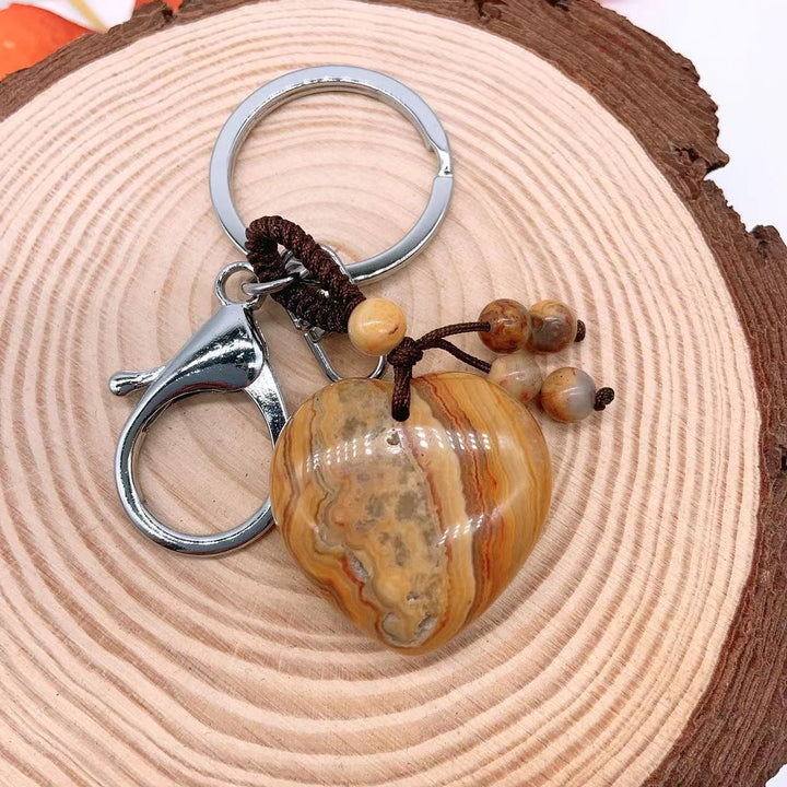 Olivenorma Mixed Natural Crystal Heart Healing Pendant Keychain - Crazy Lace Agate - image 18