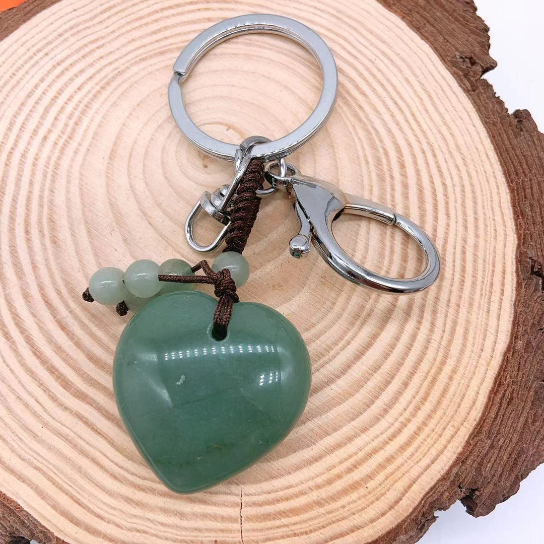 Olivenorma Mixed Natural Crystal Heart Healing Pendant Keychain - Green Aventurine - image 38