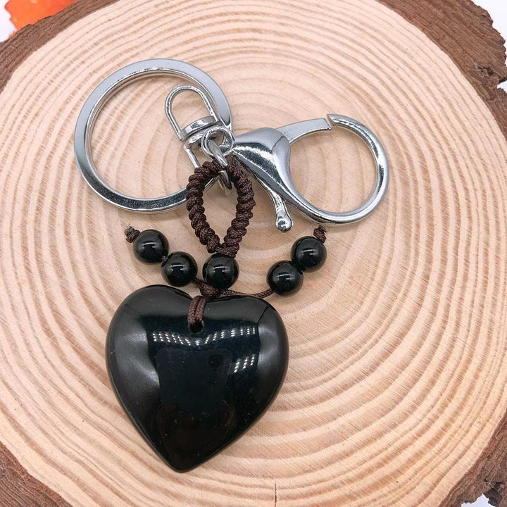 Olivenorma Mixed Natural Crystal Heart Healing Pendant Keychain - Black Onyx - image 19