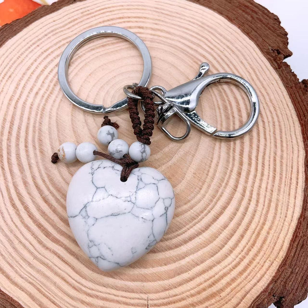 Olivenorma Mixed Natural Crystal Heart Healing Pendant Keychain - Howlite - image 10