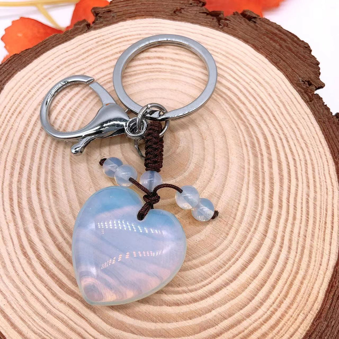 Olivenorma Mixed Natural Crystal Heart Healing Pendant Keychain - Opalite - image 14