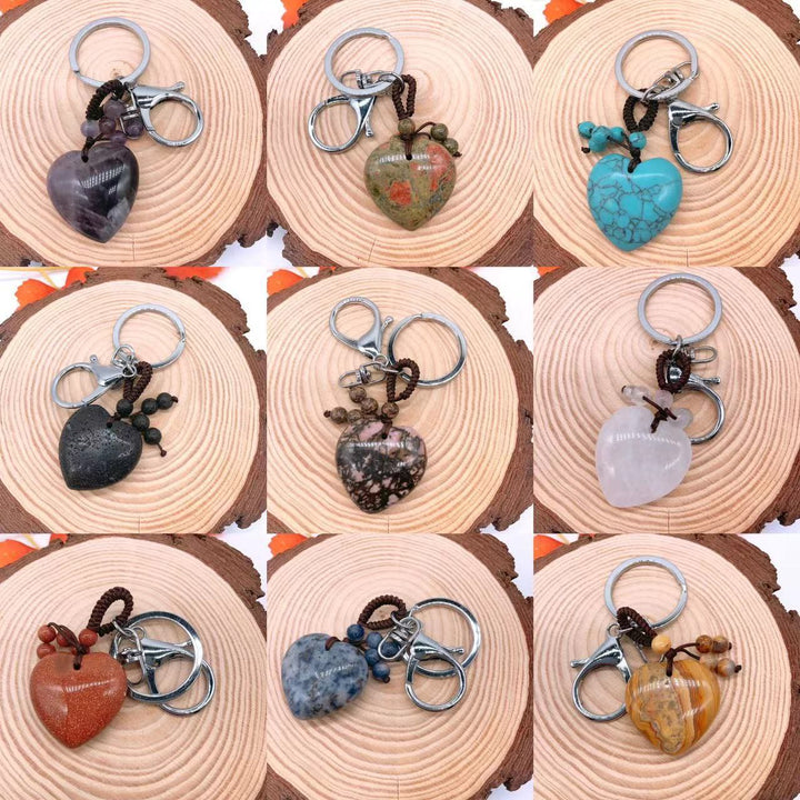 Olivenorma Mixed Natural Crystal Heart Healing Pendant Keychain - image 1