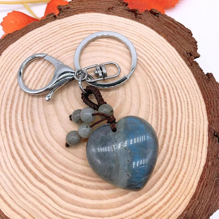 Olivenorma Mixed Natural Crystal Heart Healing Pendant Keychain - Labradorite - image 30