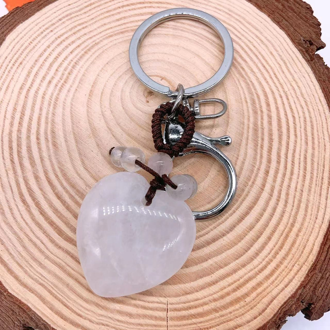 Olivenorma Mixed Natural Crystal Heart Healing Pendant Keychain - Clear Quartz - image 8
