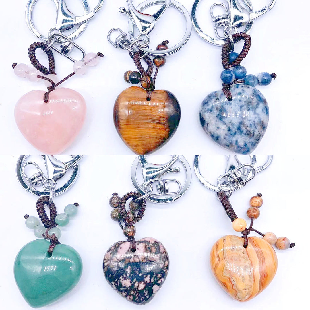 Olivenorma Mixed Natural Crystal Heart Healing Pendant Keychain - image 0
