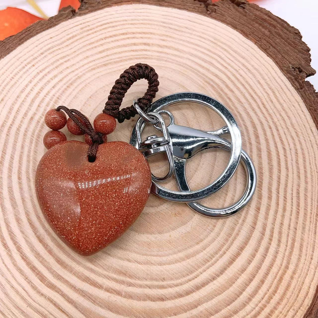 Olivenorma Mixed Natural Crystal Heart Healing Pendant Keychain - Gold Sand Stone - image 29