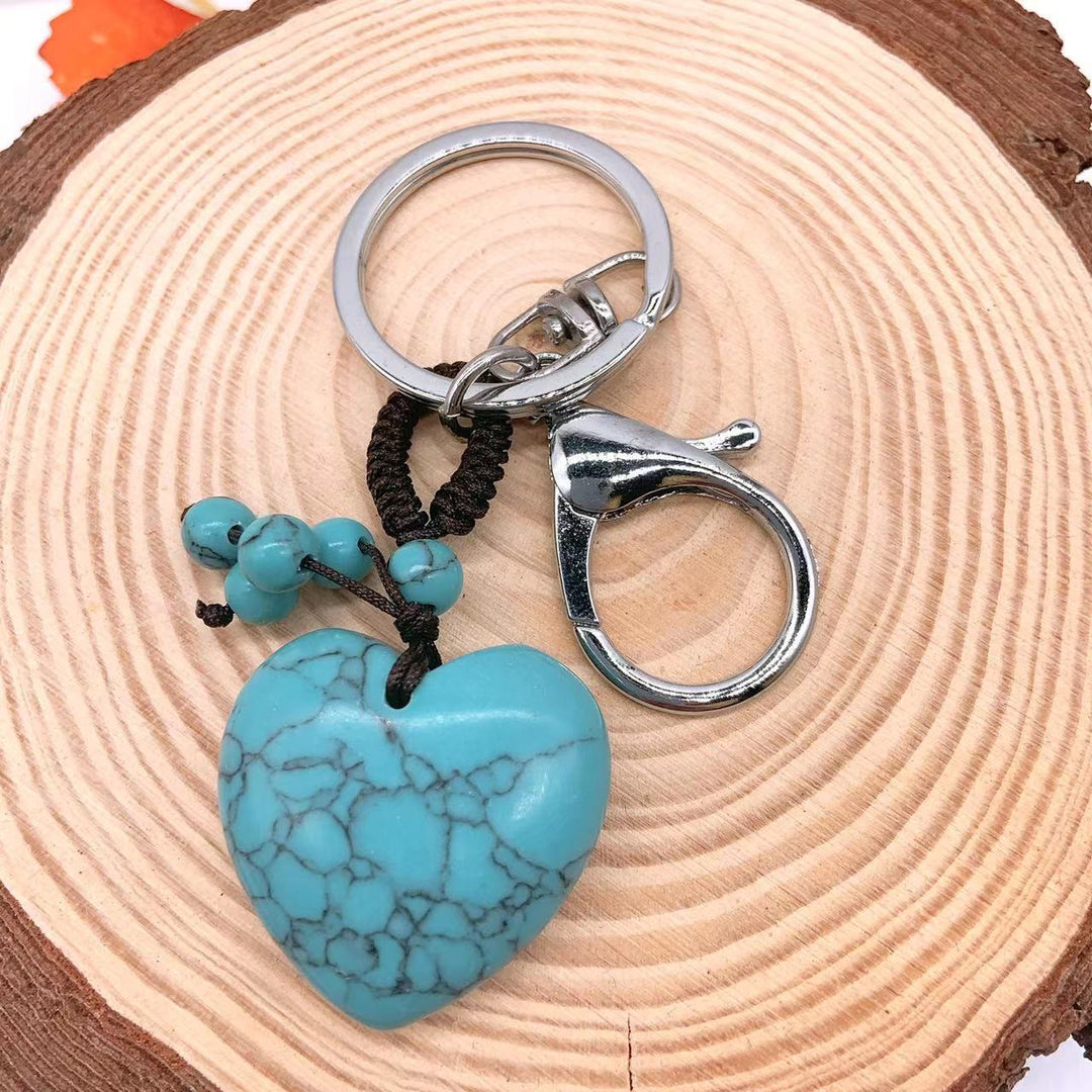Olivenorma Mixed Natural Crystal Heart Healing Pendant Keychain - Blue Turquoise - image 34