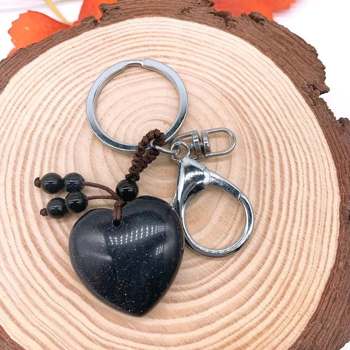Olivenorma Mixed Natural Crystal Heart Healing Pendant Keychain - Blue Sand Stone - image 37