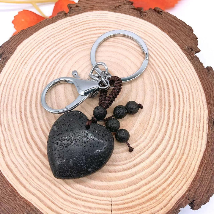 Olivenorma Mixed Natural Crystal Heart Healing Pendant Keychain - Lava Stone - image 27