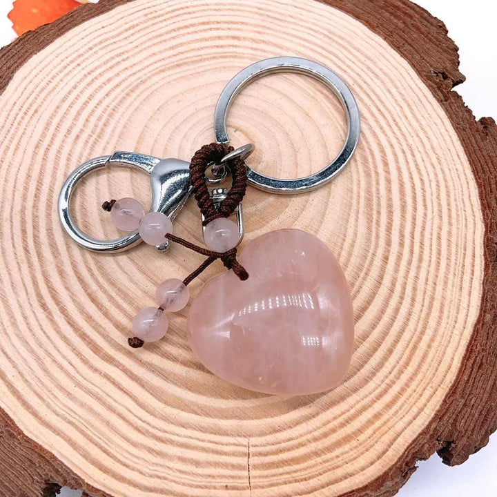 Olivenorma Mixed Natural Crystal Heart Healing Pendant Keychain - Rose Quartz - image 16