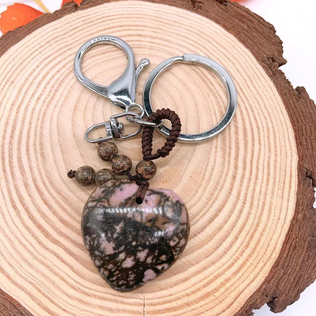 Olivenorma Mixed Natural Crystal Heart Healing Pendant Keychain - Rhodochrosite - image 21