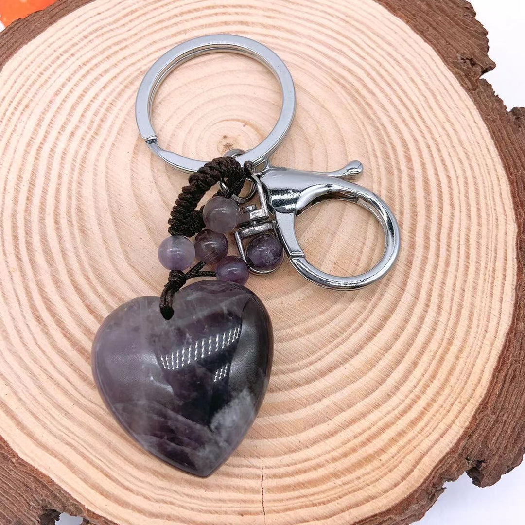 Olivenorma Mixed Natural Crystal Heart Healing Pendant Keychain - Amethyst - image 40