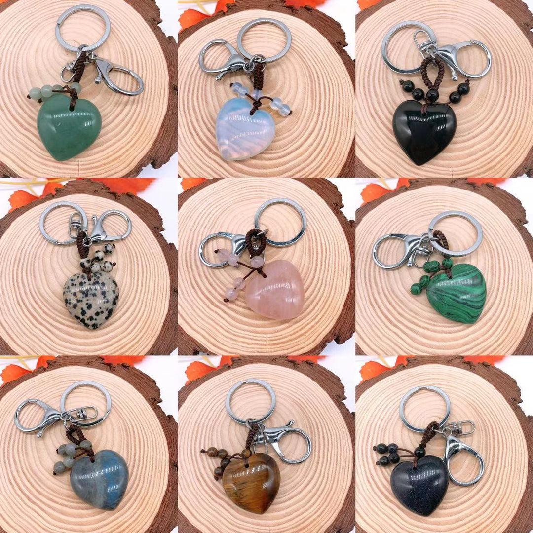 Olivenorma Mixed Natural Crystal Heart Healing Pendant Keychain - image 2