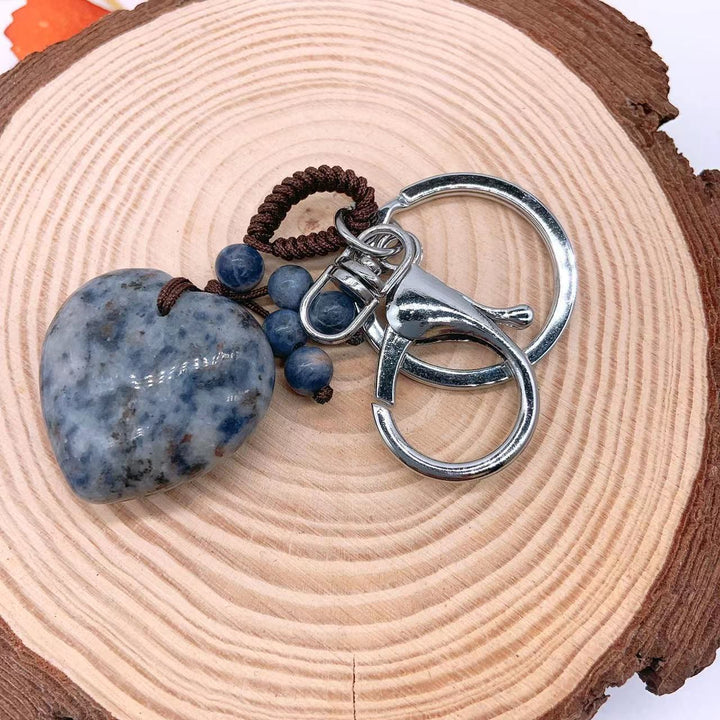 Olivenorma Mixed Natural Crystal Heart Healing Pendant Keychain - Blue Dot Agate - image 36