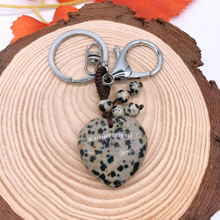 Olivenorma Mixed Natural Crystal Heart Healing Pendant Keychain - Dalmatian Jasper - image 12