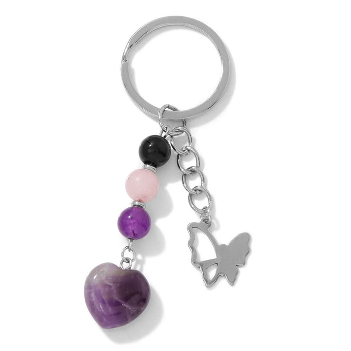 Olivenorma Chakra Bead Heart Natural Gemstone Pendant Keychain - Amethyst - image 10