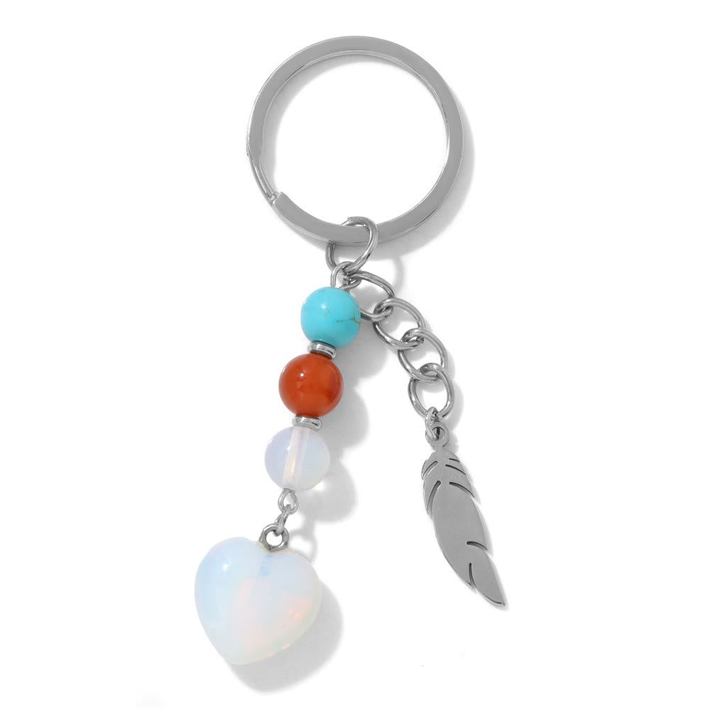 Olivenorma Chakra Bead Heart Natural Gemstone Pendant Keychain - Opal - image 18