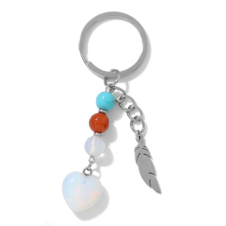 Olivenorma Chakra Bead Heart Natural Gemstone Pendant Keychain - Opal - image 18