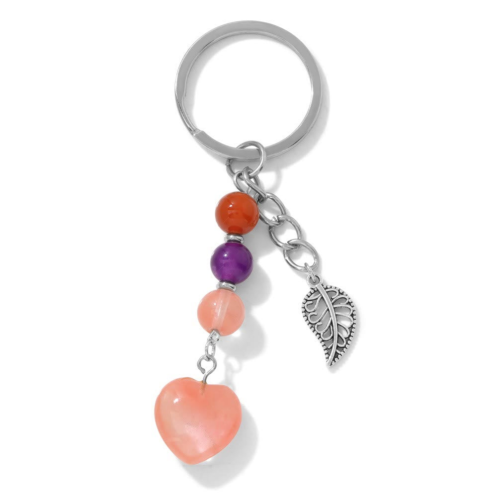 Olivenorma Chakra Bead Heart Natural Gemstone Pendant Keychain - Rose Quartz - image 5