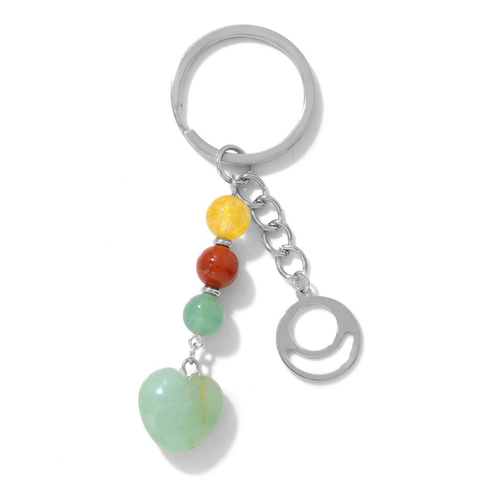 Olivenorma Chakra Bead Heart Natural Gemstone Pendant Keychain - Green Aventurine - image 20