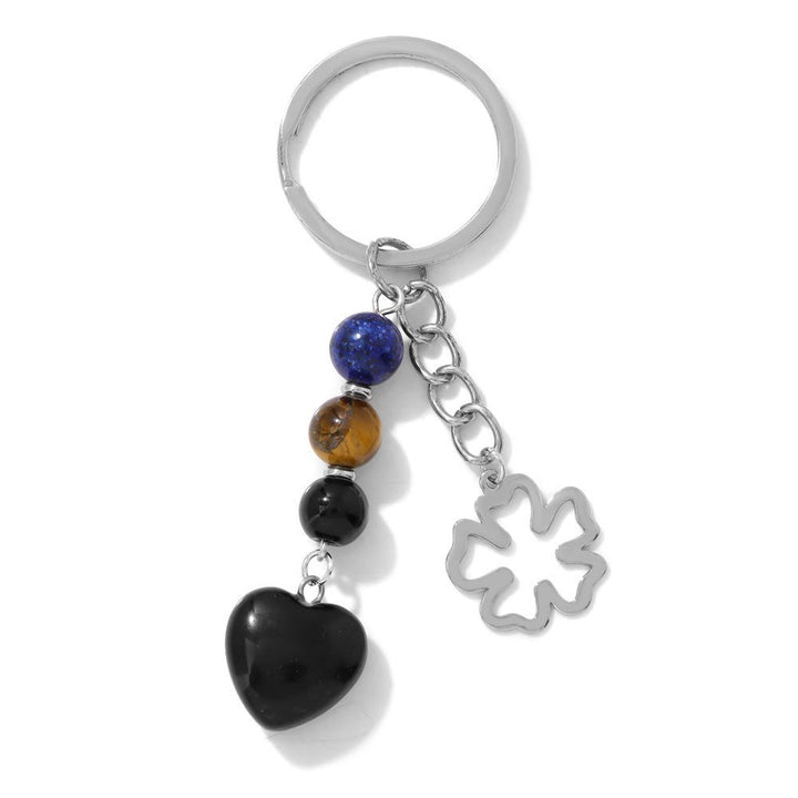 Olivenorma Chakra Bead Heart Natural Gemstone Pendant Keychain - Black Onyx - image 16