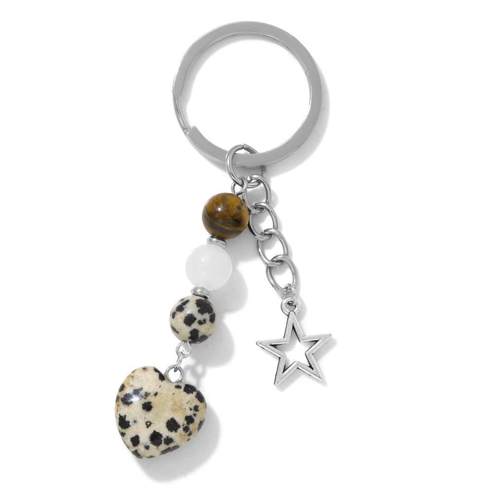 Olivenorma Chakra Bead Heart Natural Gemstone Pendant Keychain - Dalmatian Jasper - image 13