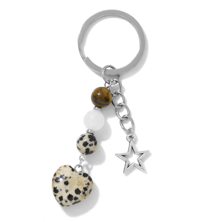 Olivenorma Chakra Bead Heart Natural Gemstone Pendant Keychain - Dalmatian Jasper - image 13