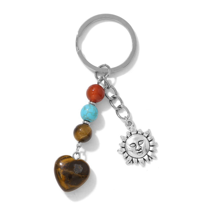 Olivenorma Chakra Bead Heart Natural Gemstone Pendant Keychain - Tiger Eye - image 22