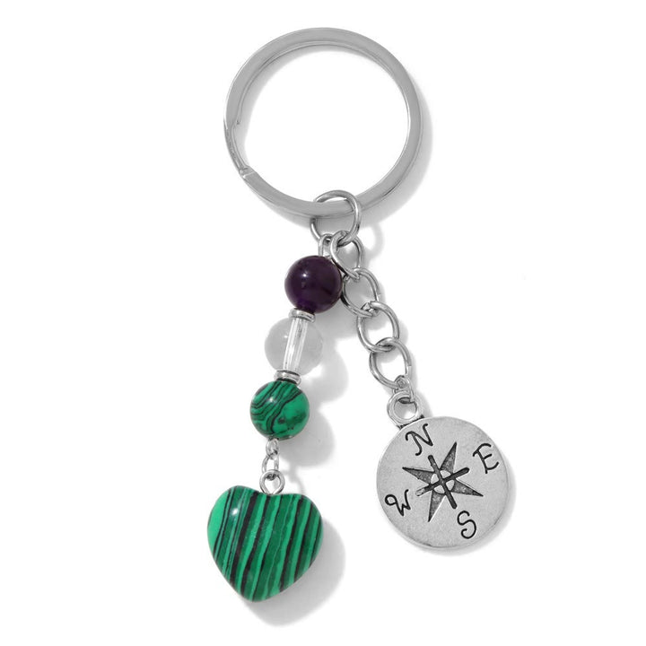 Olivenorma Chakra Bead Heart Natural Gemstone Pendant Keychain - Malachite - image 3