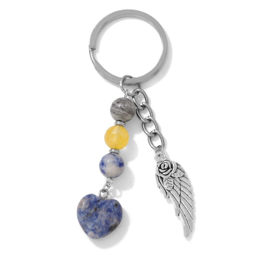 Olivenorma Chakra Bead Heart Natural Gemstone Pendant Keychain - Blue Dot Agate - image 9
