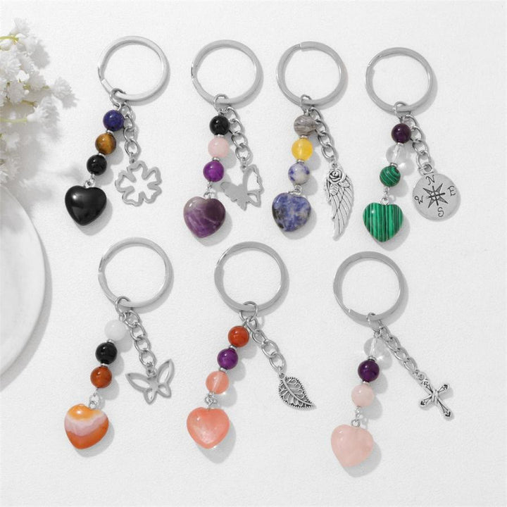 Olivenorma Chakra Bead Heart Natural Gemstone Pendant Keychain - image 1